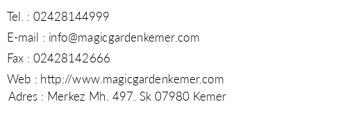 Mira Garden Resort Hotel telefon numaralar, faks, e-mail, posta adresi ve iletiim bilgileri